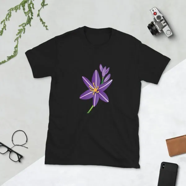 Purple Asphodel Flower Short-Sleeve Unisex T-Shirt (Black)